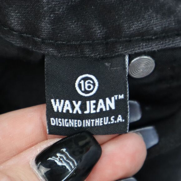 Wax Jeans Pants Womens 16 Black Distresssed High Rise Straight Cut Bottoms - Picture 3 of 16